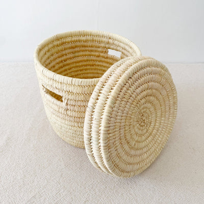 12" Lidded Palm Basket - Natural - Amsha