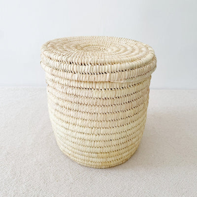 12" Lidded Palm Basket - Natural - Amsha