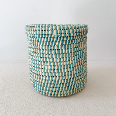 14" Lidded Palm Basket - Turquoise - Amsha