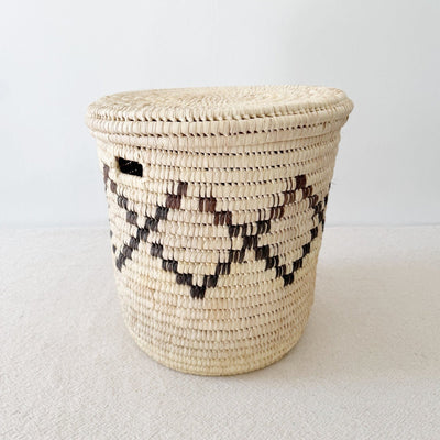 15" Lidded Palm Basket - Brown Diamond - Amsha