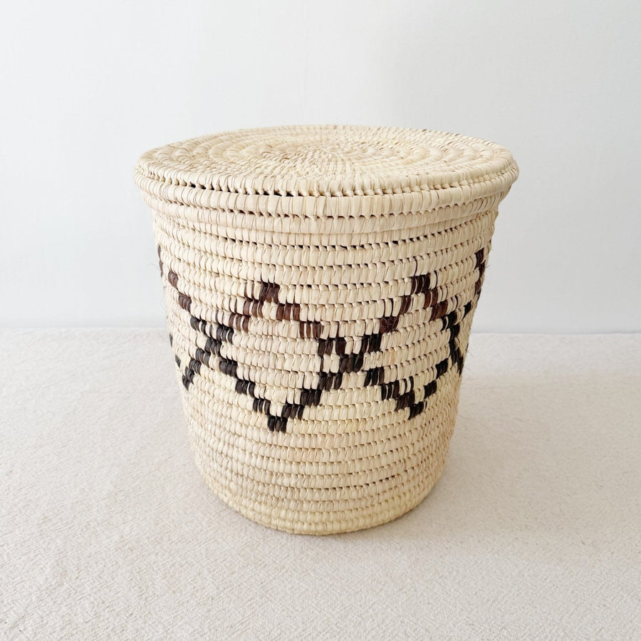 15" Lidded Palm Basket - Brown Diamond - Amsha