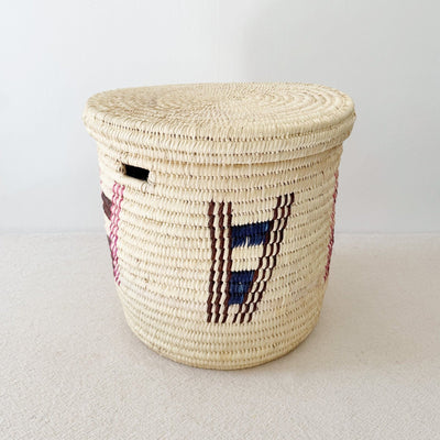 16" Lidded Palm Basket - Pink & Blue - Amsha