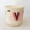 19" Lidded Palm Basket - Pink & Brown - Amsha