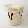 20" Lidded Palm Basket - Brown & Black - Amsha