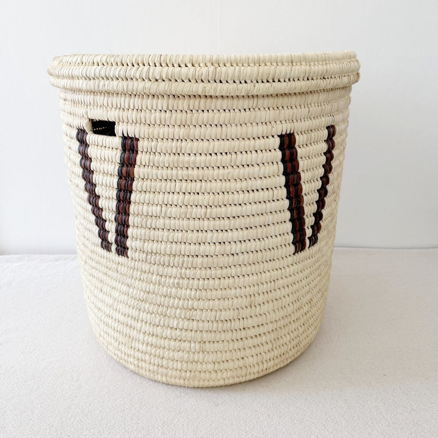 20" Lidded Palm Basket - Brown & Black - Amsha