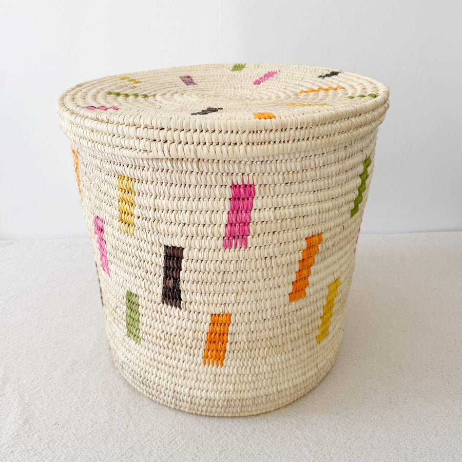 20" Lidded Palm Basket- Multicolor