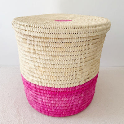 21" Lidded Palm Basket - Pink - Amsha