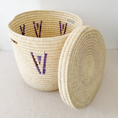 21" Lidded Palm Basket - Purple - Amsha