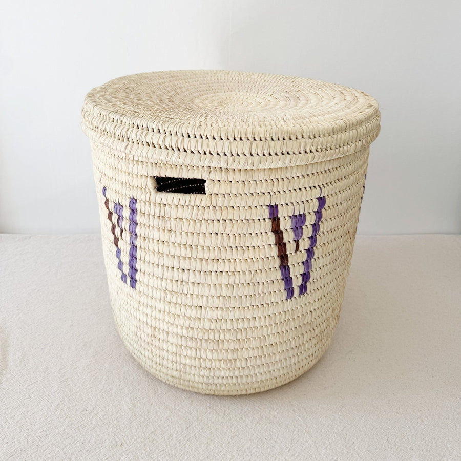 21" Lidded Palm Basket- Purple