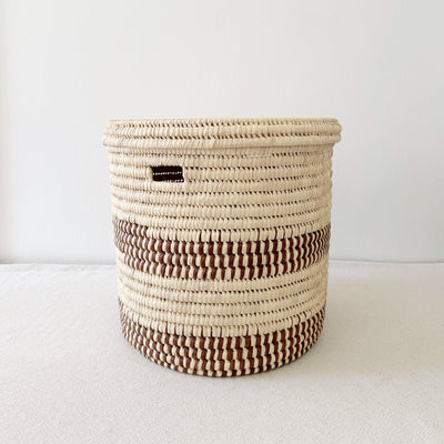 18.5" Lidded Palm Basket- Brown Checker