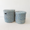 Lidded Palm Basket - Blue Mix - Amsha