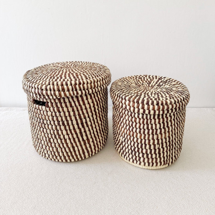 Lidded Palm Basket- Brown Mix